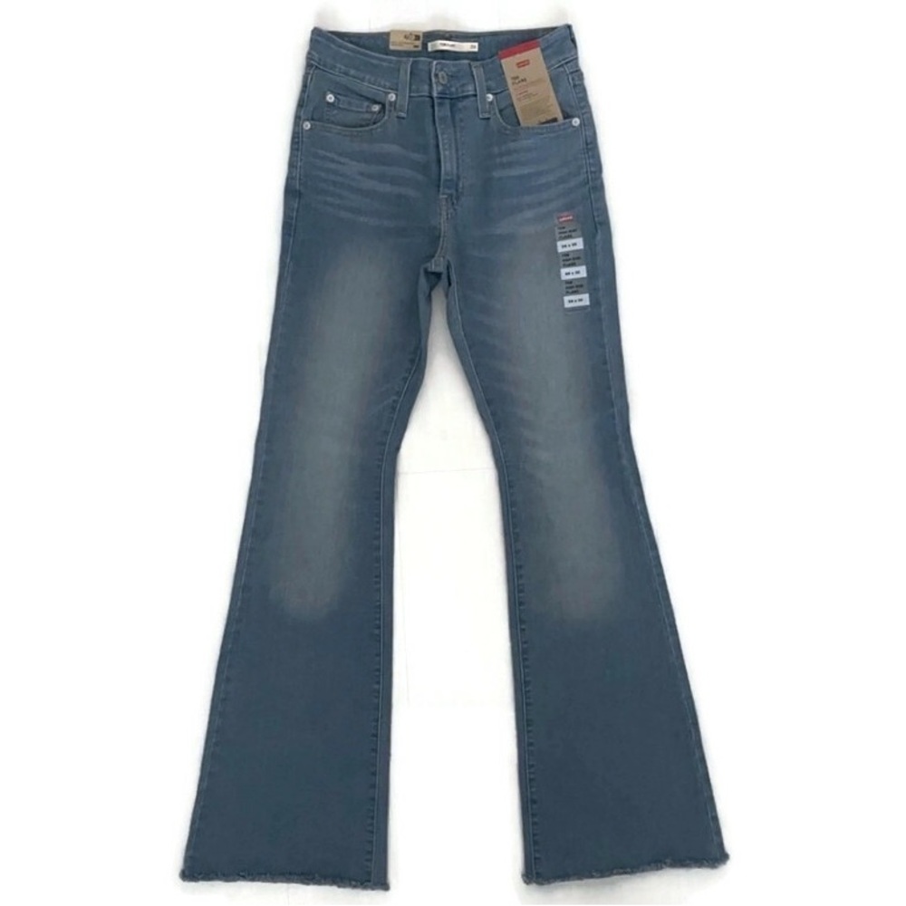 NWT Levi’s 726 High Rise Flare Blue Denim Jeans Slim through Hip & Thighs, 26x32